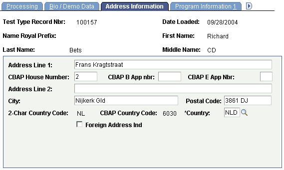 Address Information page