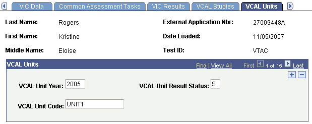 VCAL Units page