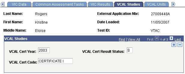 VCAL Studies page