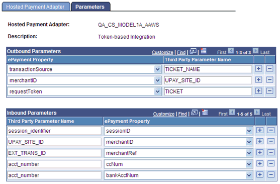 Parameters page