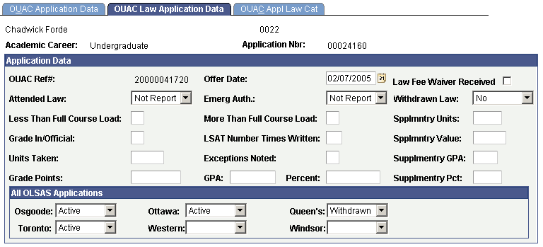 OUAC Law Application Data page