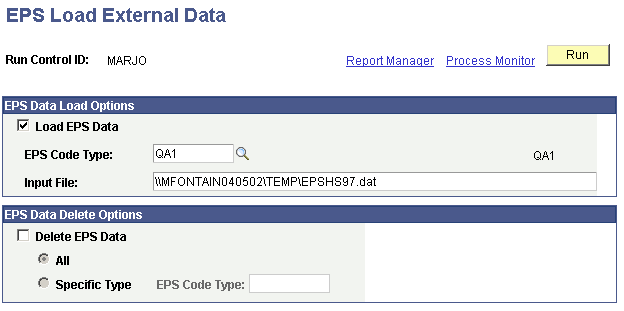 EPS Load External Data page