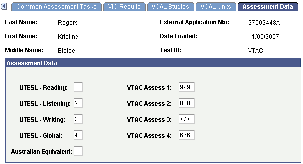 Assessment Data page