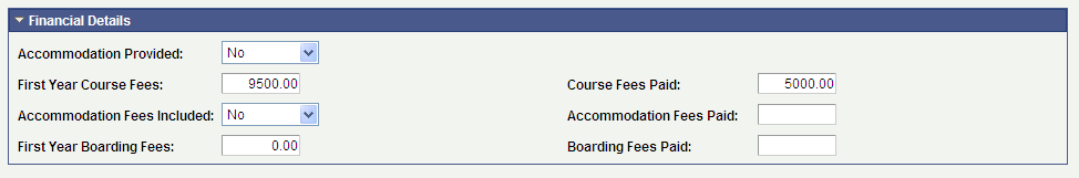 Financial Details region â€“ CAS Details page