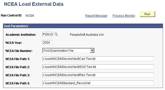 NCEA Load External Data page