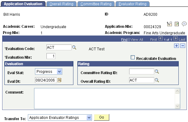 Example Application Evaluation page