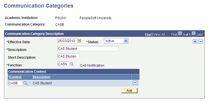 Communications Categories page for CASB