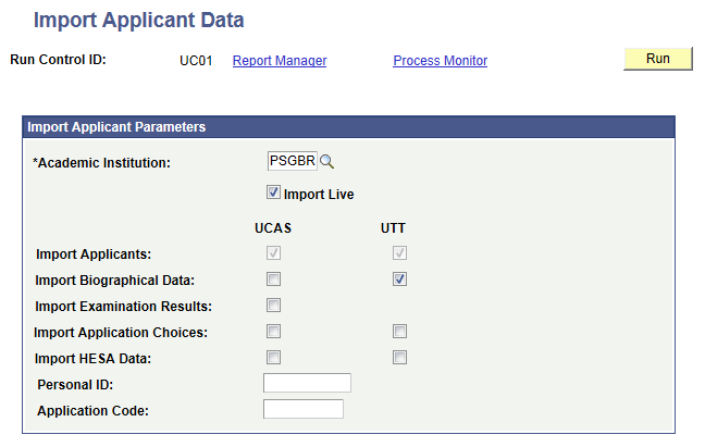 Import Applicant Data page