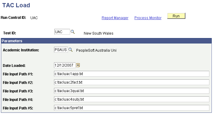 Example of TAC Load page for UAC