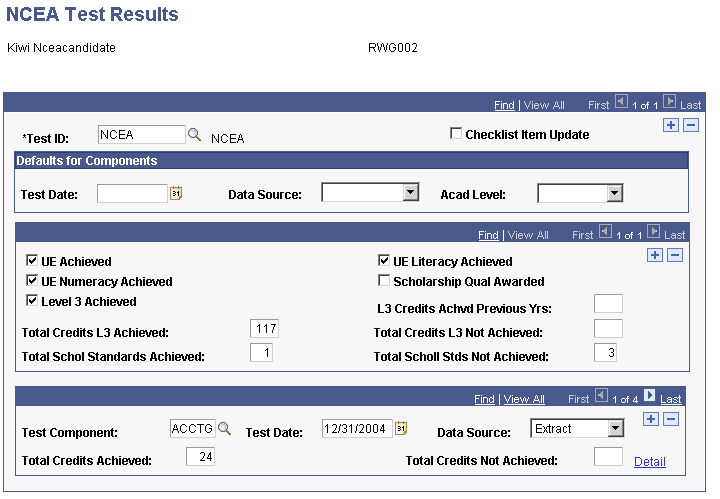 NCEA Test Results page