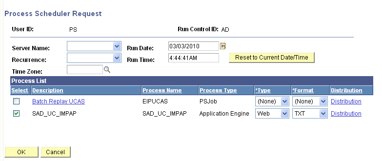 Process Scheduler Request page for the Import Applicant Data process