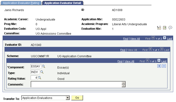 Application Evaluator Detail page