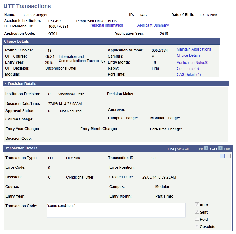 UTT (Universities and Colleges Admissions Service Teacher Training) Transactions page