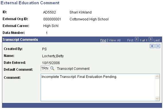 External Education Comment page