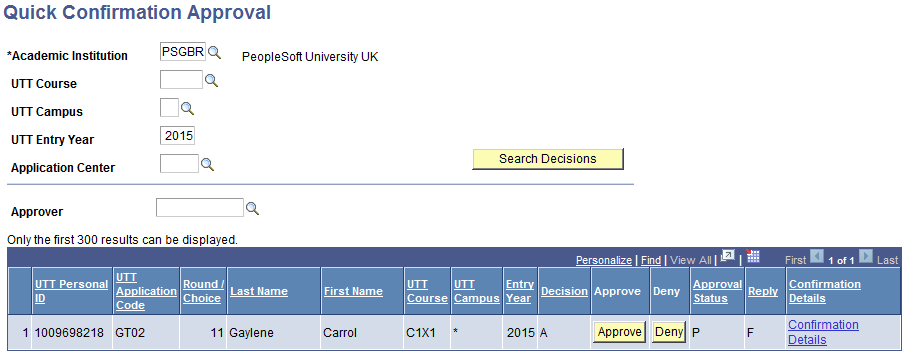 UTT (Universities and Colleges Admissions Service Teacher Training) Quick Confirmation Approval page