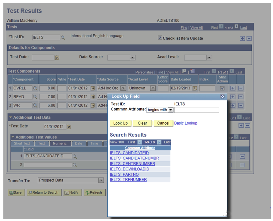 Example of filtering based on Test ID in the Test Results page