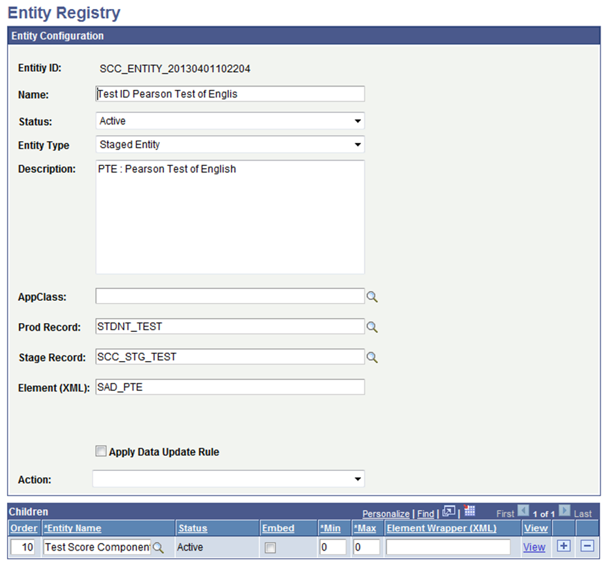 Entity Registry Example for PTE (Pearson Test of English)