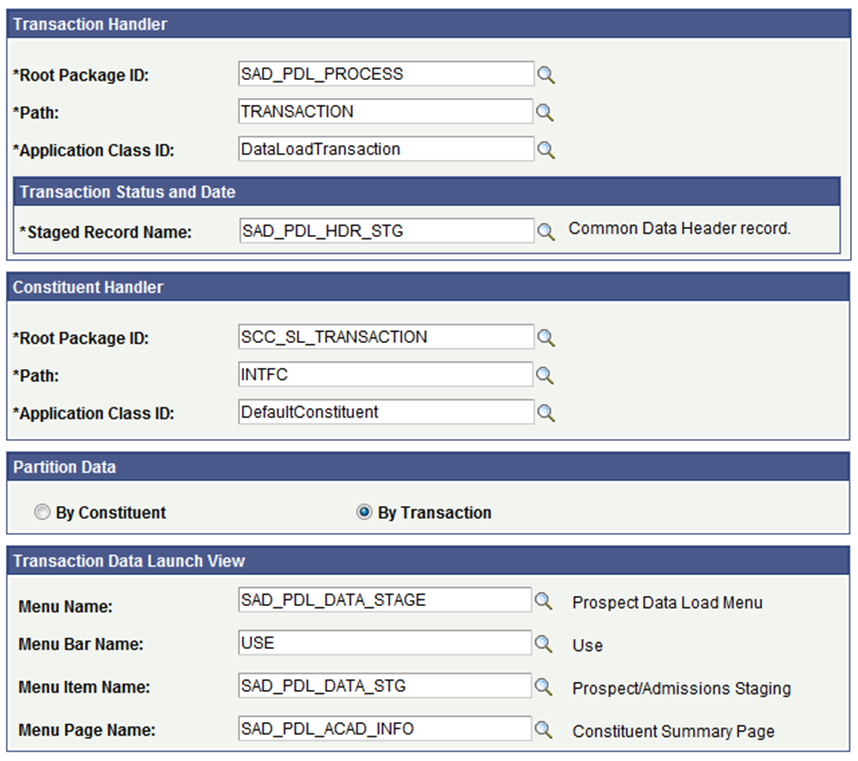 Sample Transaction Setup for Prospect/Admissions Data Load (2 of 2)