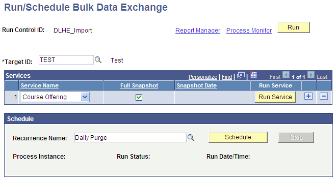 Run/Schedule Bulk Data Exchange page