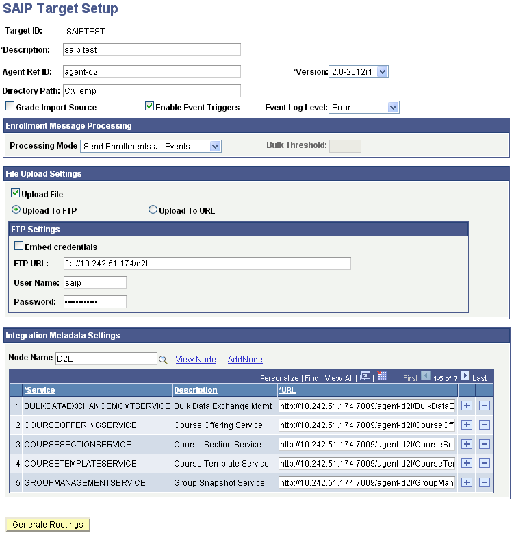 SAIP Target Setup page