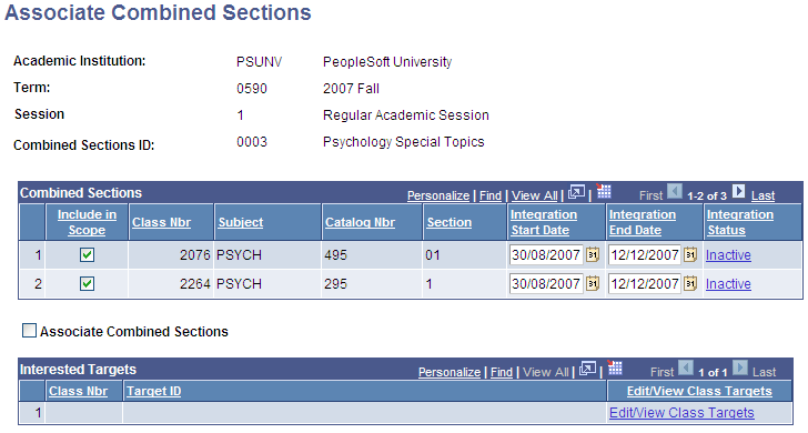 Associate Combined Sections page