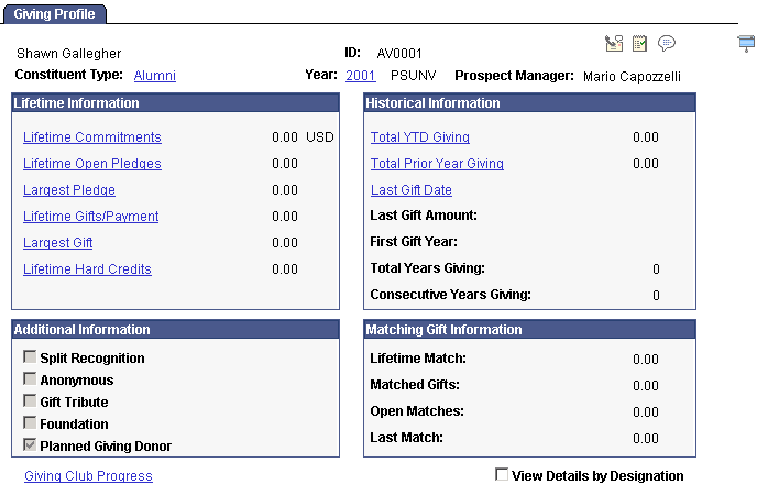 Giving Profile page