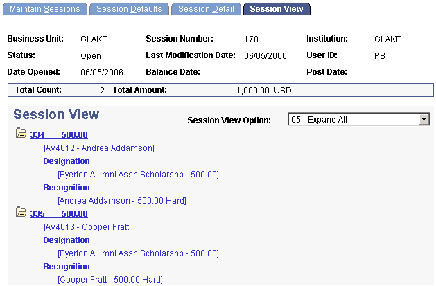 Session View page