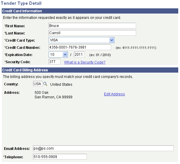 Tender Type Detail - Credit Card page