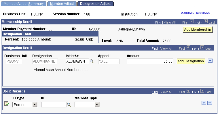 Designation Adjust page