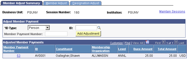 Member Adjust Summary page