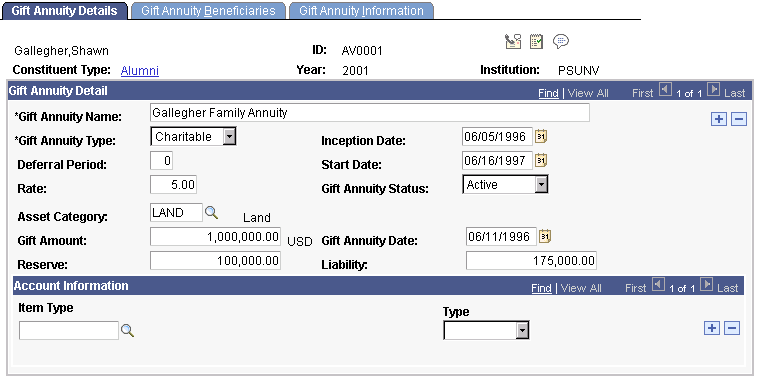 Gift Annuity Details page