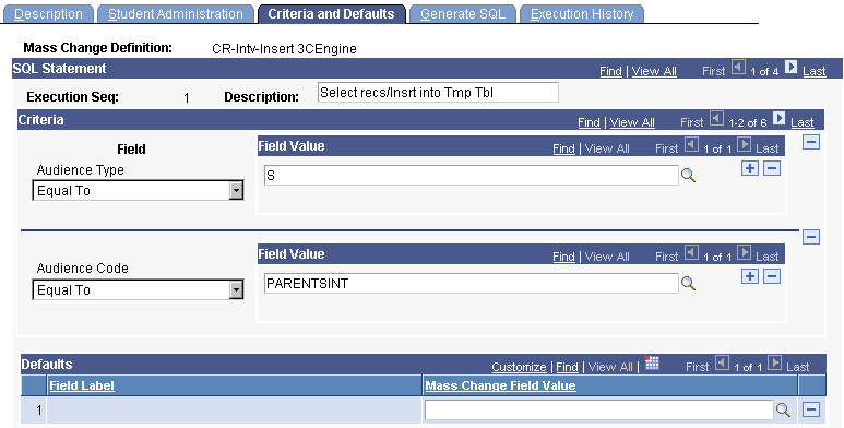 Criteria and Defaults page