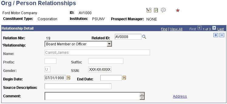 Org / Person Relationships page