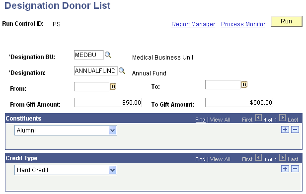 Designation Donor List page