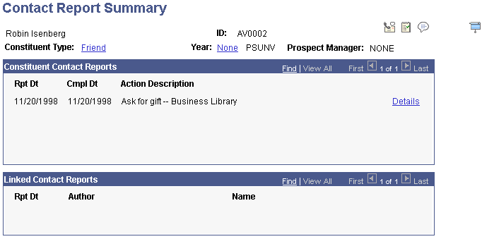 Contact Report Summary page