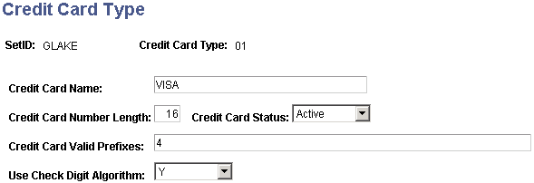 Credit Card Type page