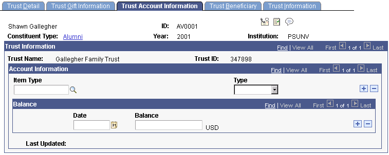 Trust Account Information page