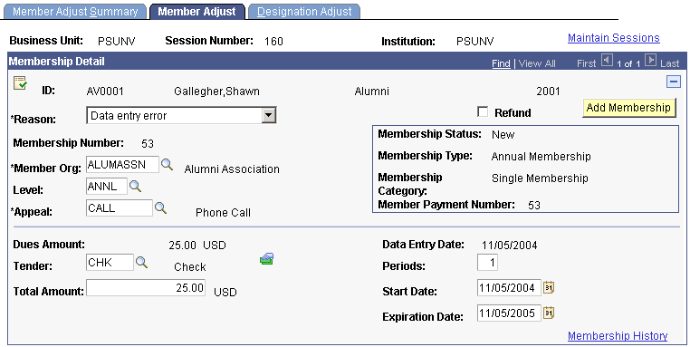 Member Adjust page