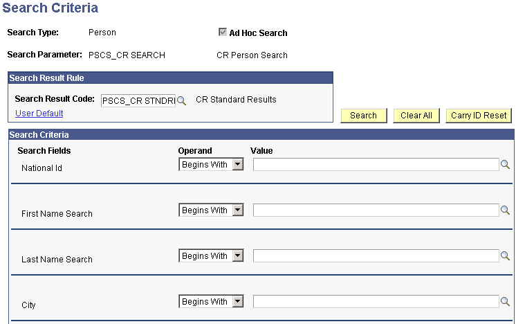 Search Criteria page (1 of 2)