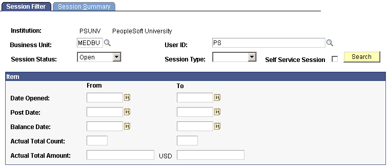 Session Filter page
