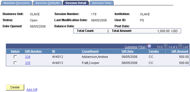 Session Detail page