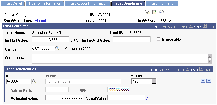 Trust Beneficiary page