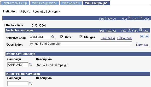 Web Campaigns page