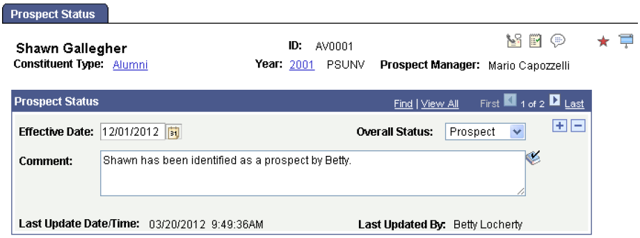 Prospect Status page