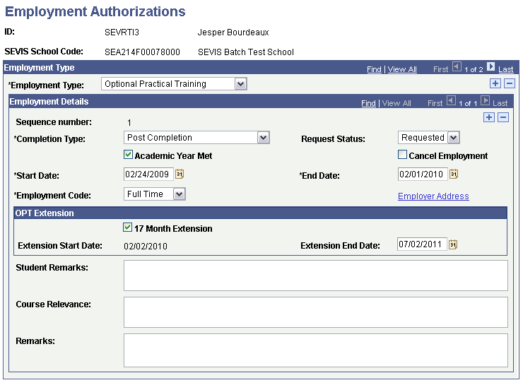 Employment Authorizations page