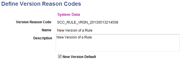 Define Version Reason Codes page