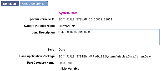 Define System Variables page