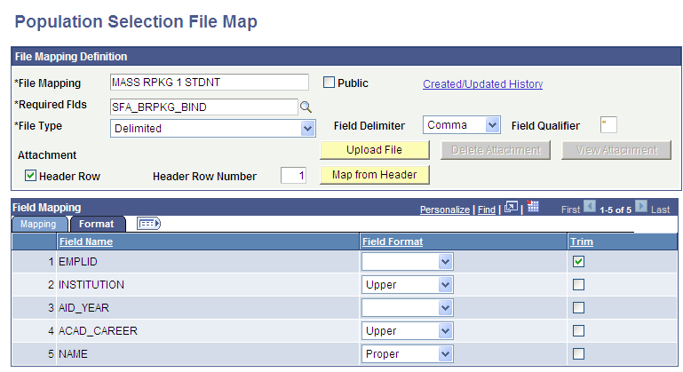 Population Selection File Map - Format tab