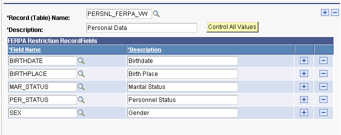 FERPA (Family Educational Rights and Privacy Act) Control page (3 of 4) - Personal Data