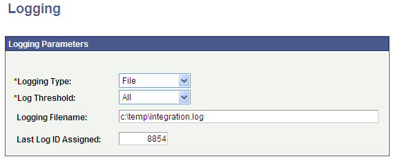 Example of how the Logging page can be set up